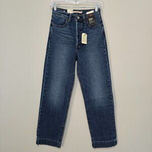 Levi's Premium Ribcage Straight Ankle Jeans 25 Mid Wash Button Fly NWT